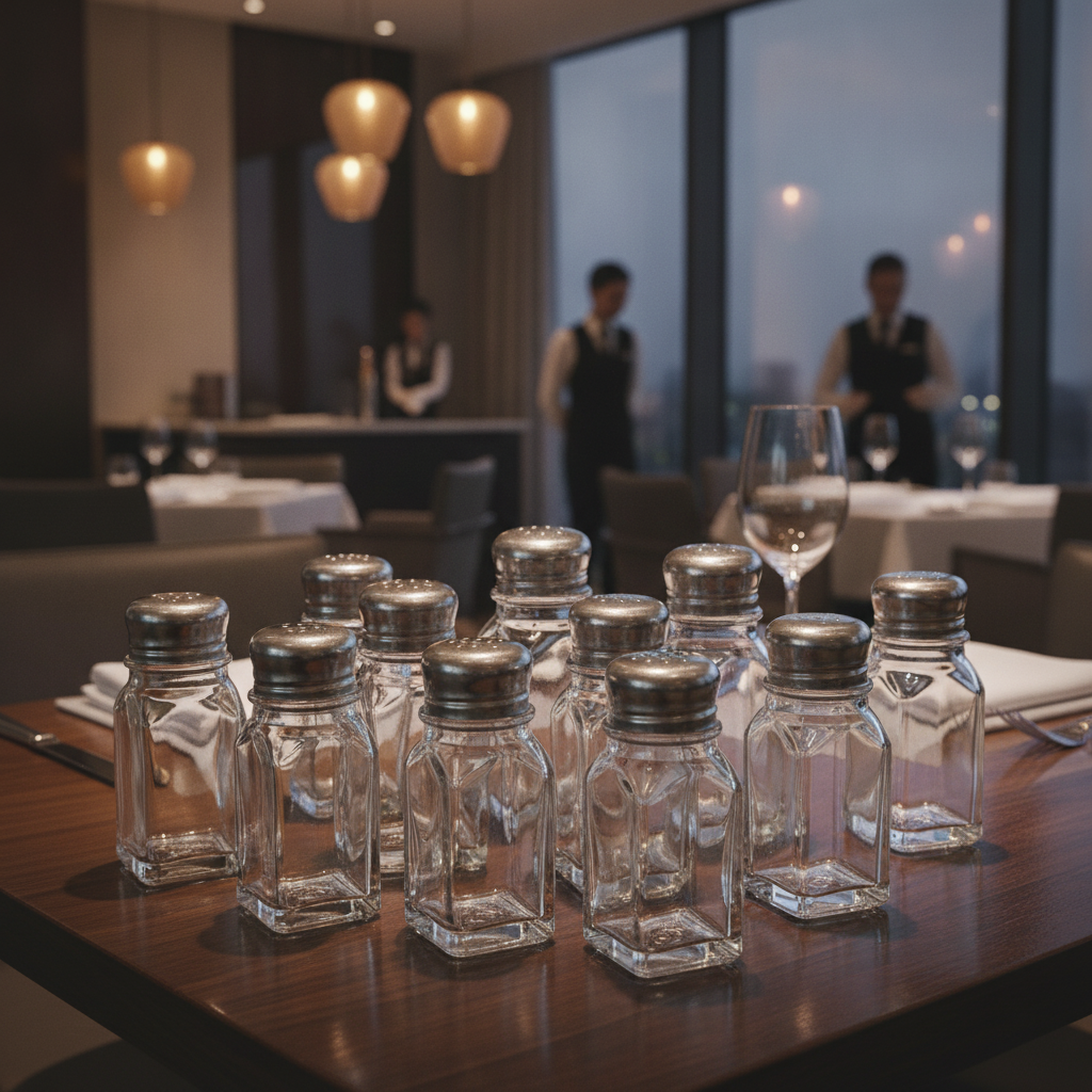Stainless Steel and Glass Salt and Pepper Shakers 59ml for Dining Tables (Pack of 12)