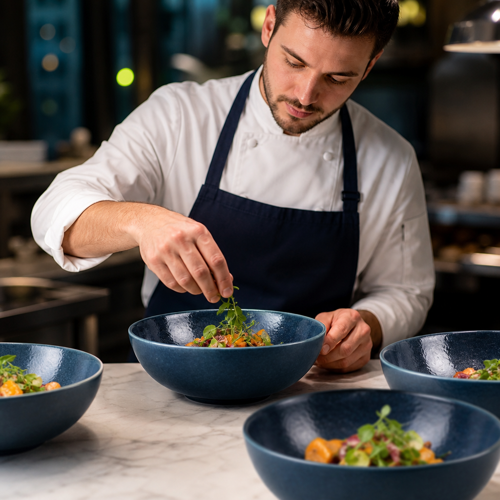 Deep Bowls Dark 225mm Blue Stoneware for Catering (Pack of 4)