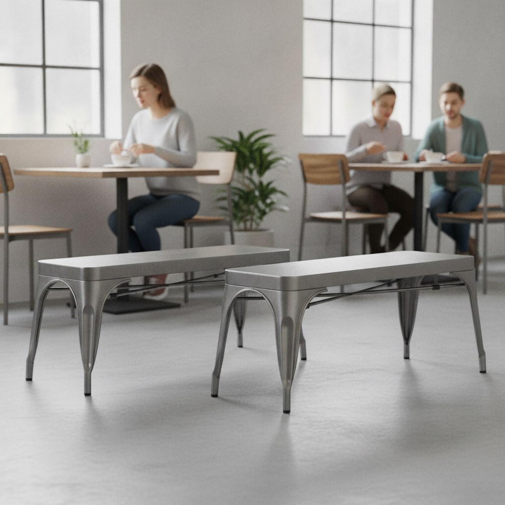 Powder Coated Steel Gunmetal Bistro Benches 1000mm for Cafés & Restaurants (Pack of 2)