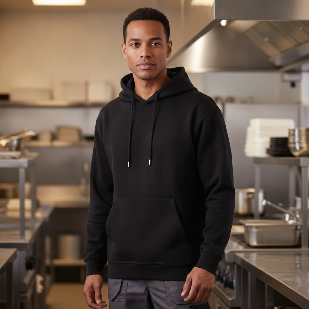 Polycotton Hooded Sweatshirt Black for Work and Leisure