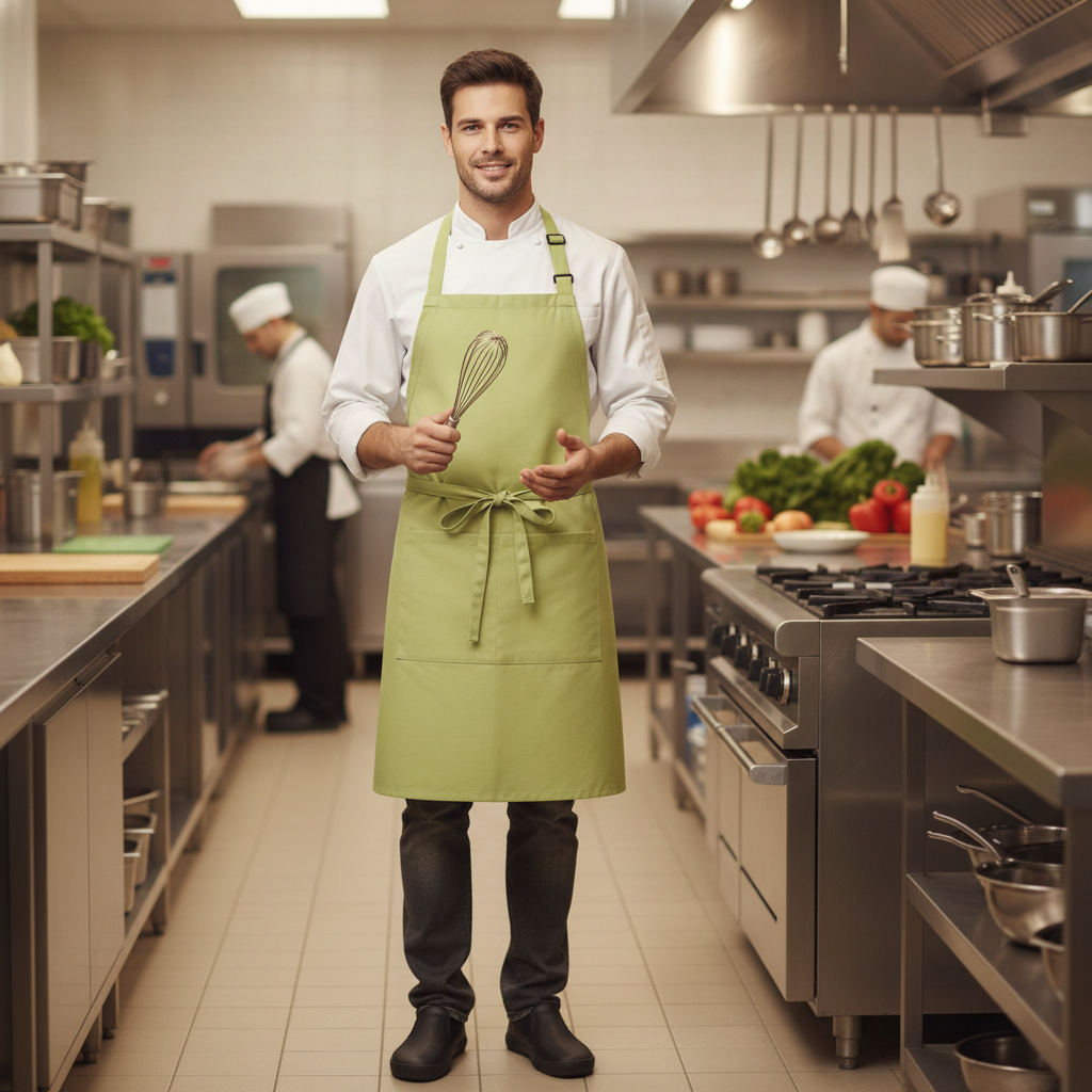 Polycotton Lime Green Bib Apron for Kitchen Staff