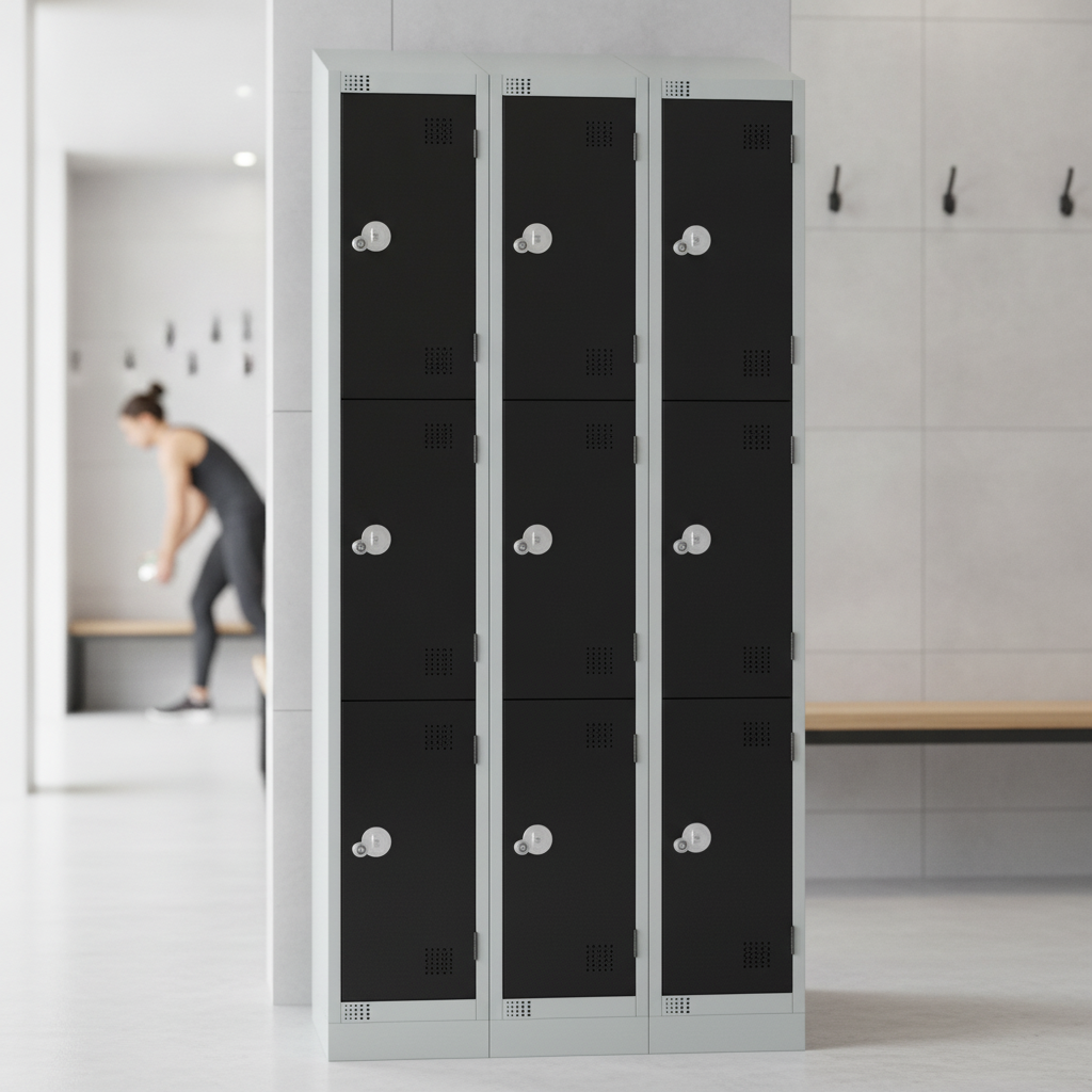 Powder Coated Steel Black Three Door Lockers for Changing Rooms