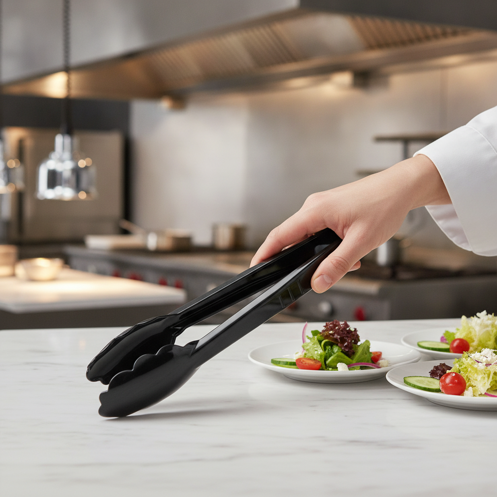 Polycarbonate Black Tongs 9" for Efficient Food Plating