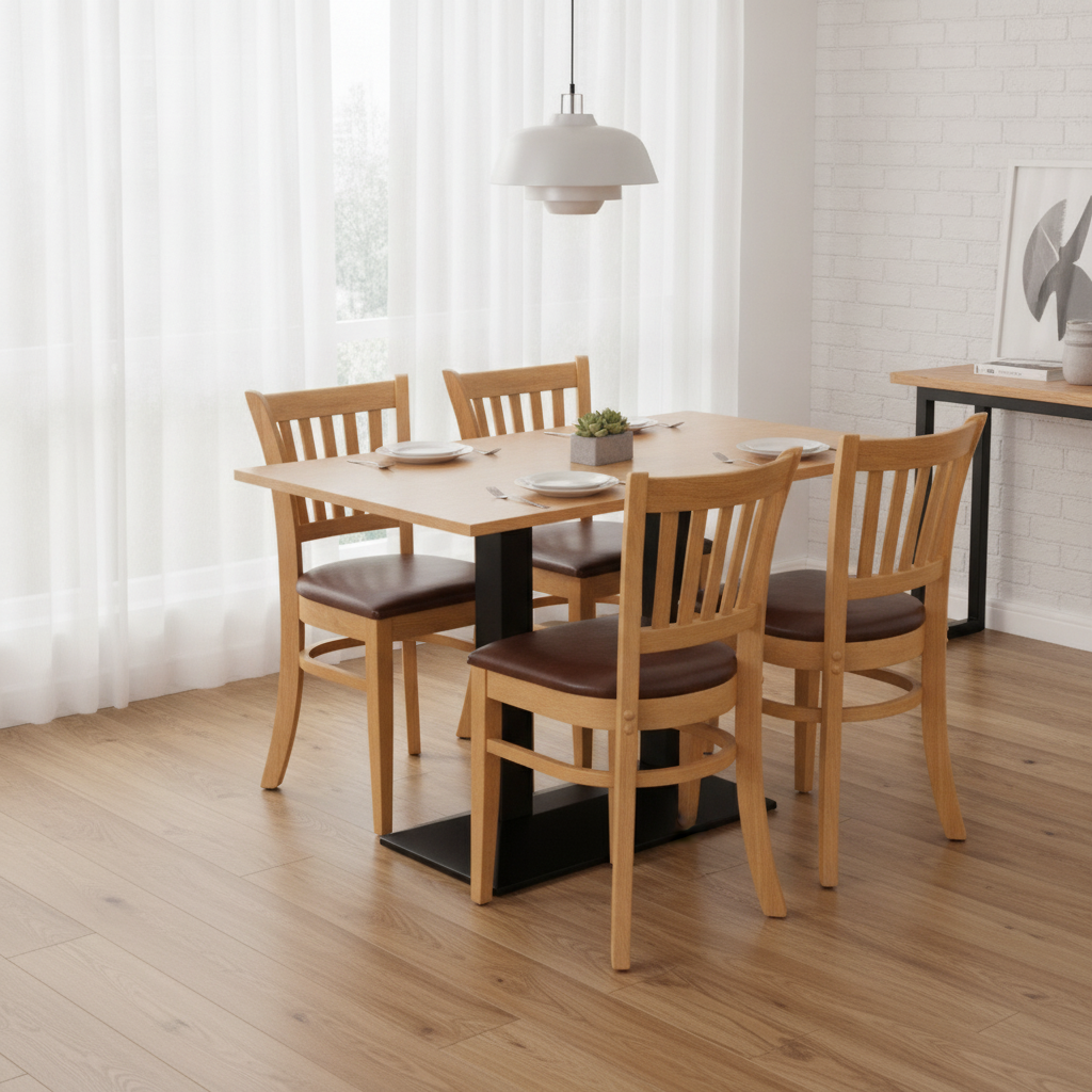 Rubber Wood Dining Table with 4 Chairs 750mm for Home Dining