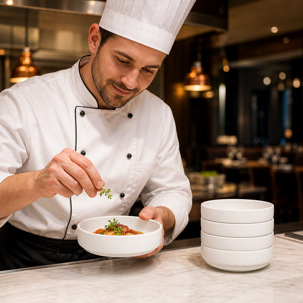 Stacking Bowls 480ml Porcelain for Restaurants & Cafés (Pack of 6)