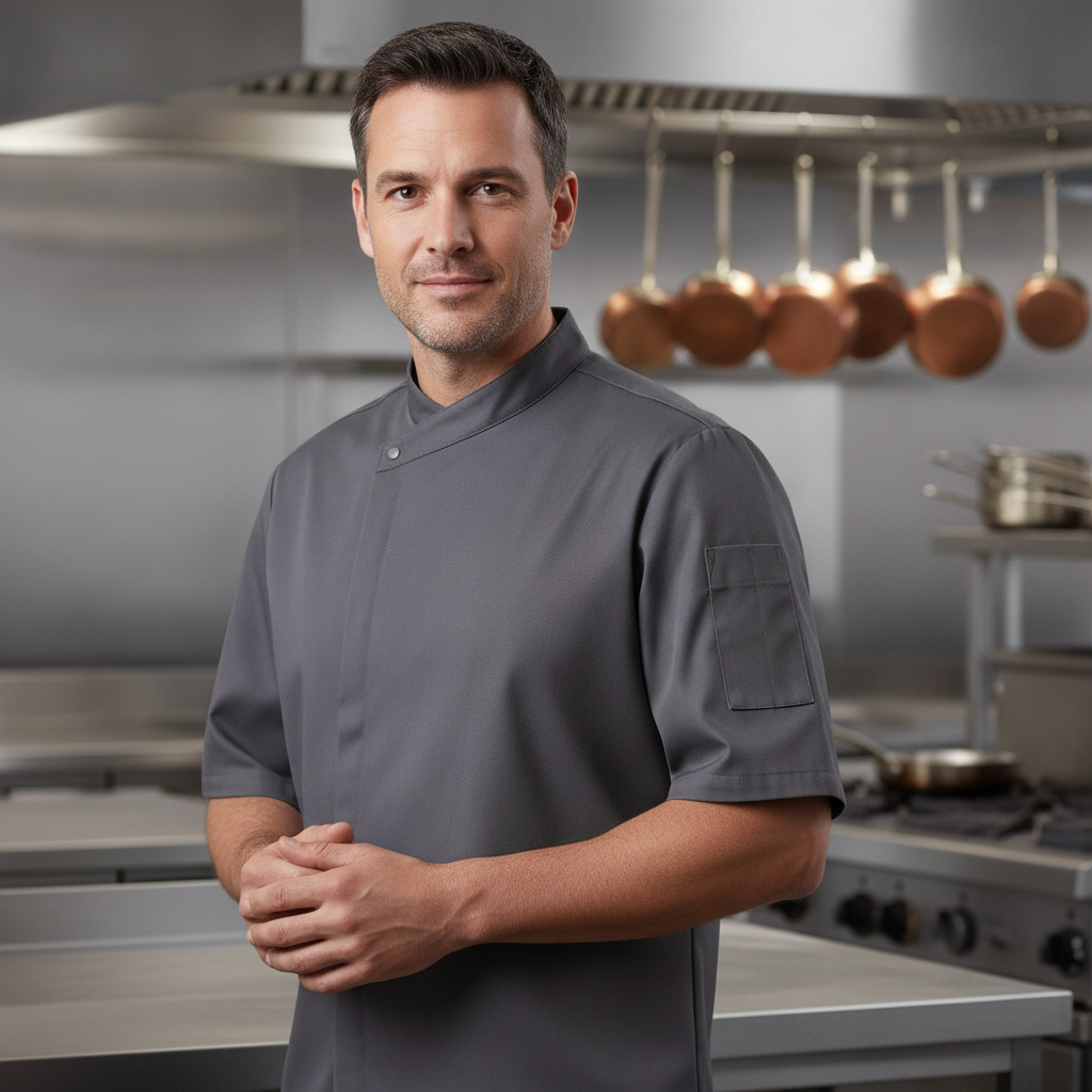 Cotton & Recycled Polyester Chef Jacket Charcoal for Professional Kitchens