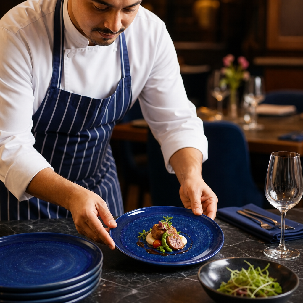 Coupe Plates Deep 300mm Blue Porcelain for Dining (Pack of 12)