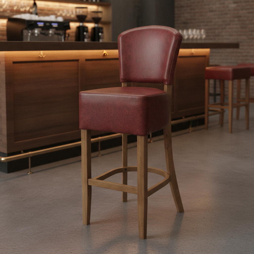 Rubber Wood Bar Chair with Faux Leather Seat 1175mm for Commercial Use