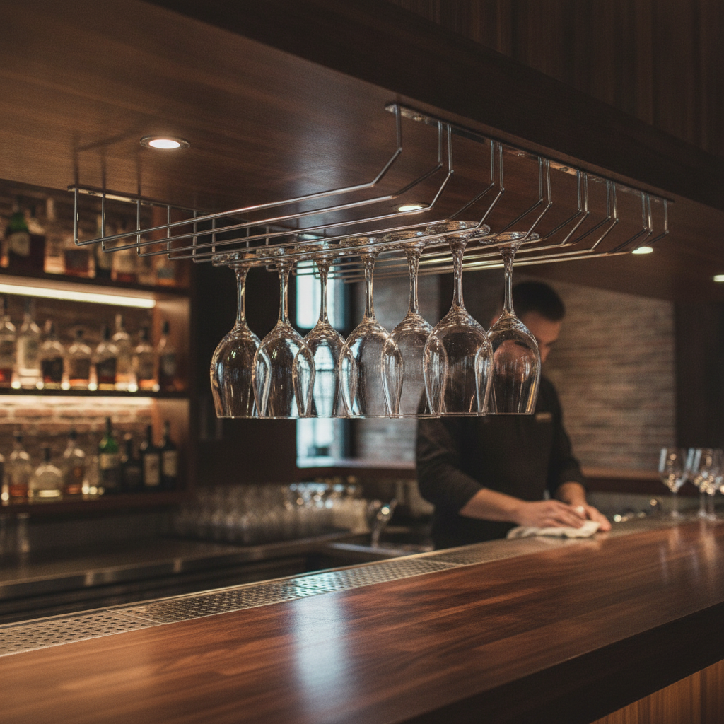 Chrome Plated Wine Glass Rack for Bars & Pubs