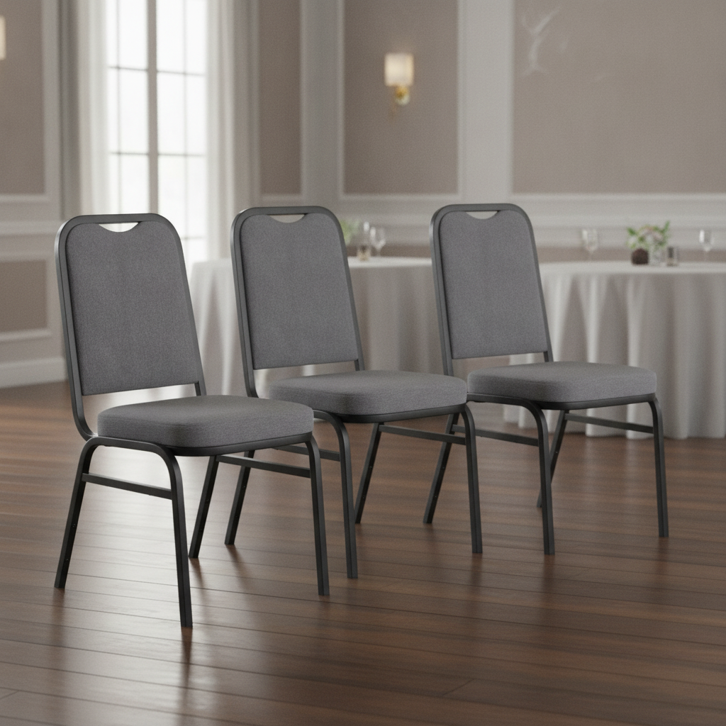 Steel Grey Square Back Banquet Chairs for Event Seating (Pack of 4)