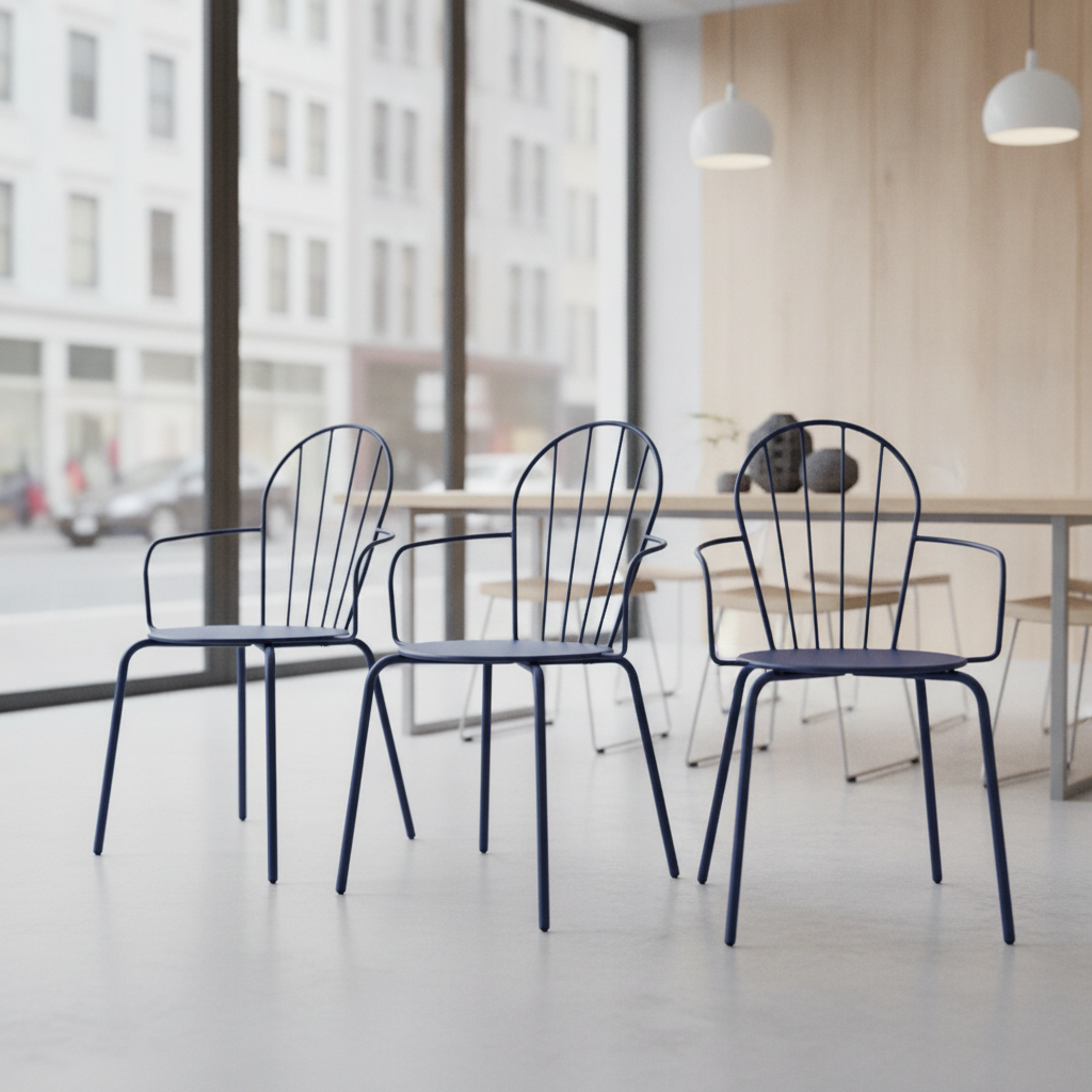 Powder-Coated Steel Dark Navy Armchairs 855mm for Restaurants & Cafés (Pack of 4)