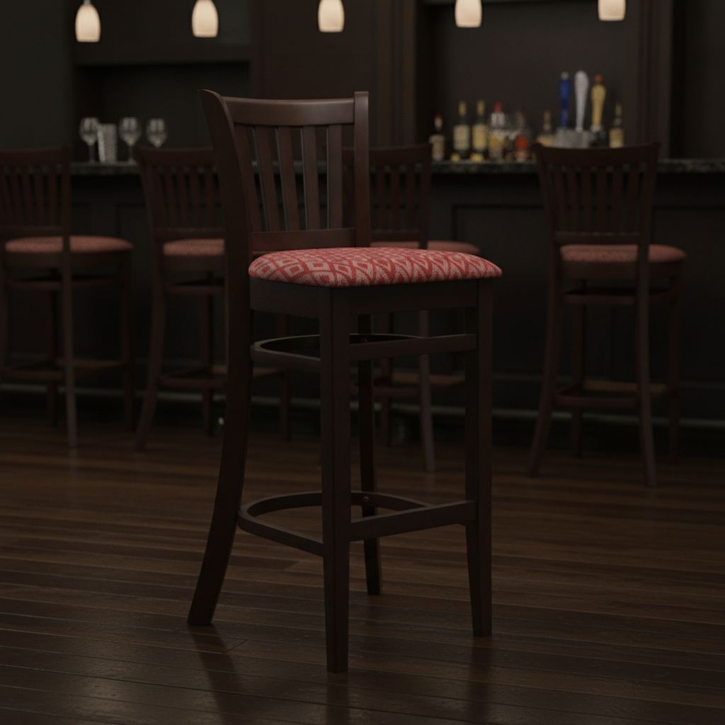 Rubber Wood Bar Chair with Red Padded Seat 1010x410mm for Hospitality Settings