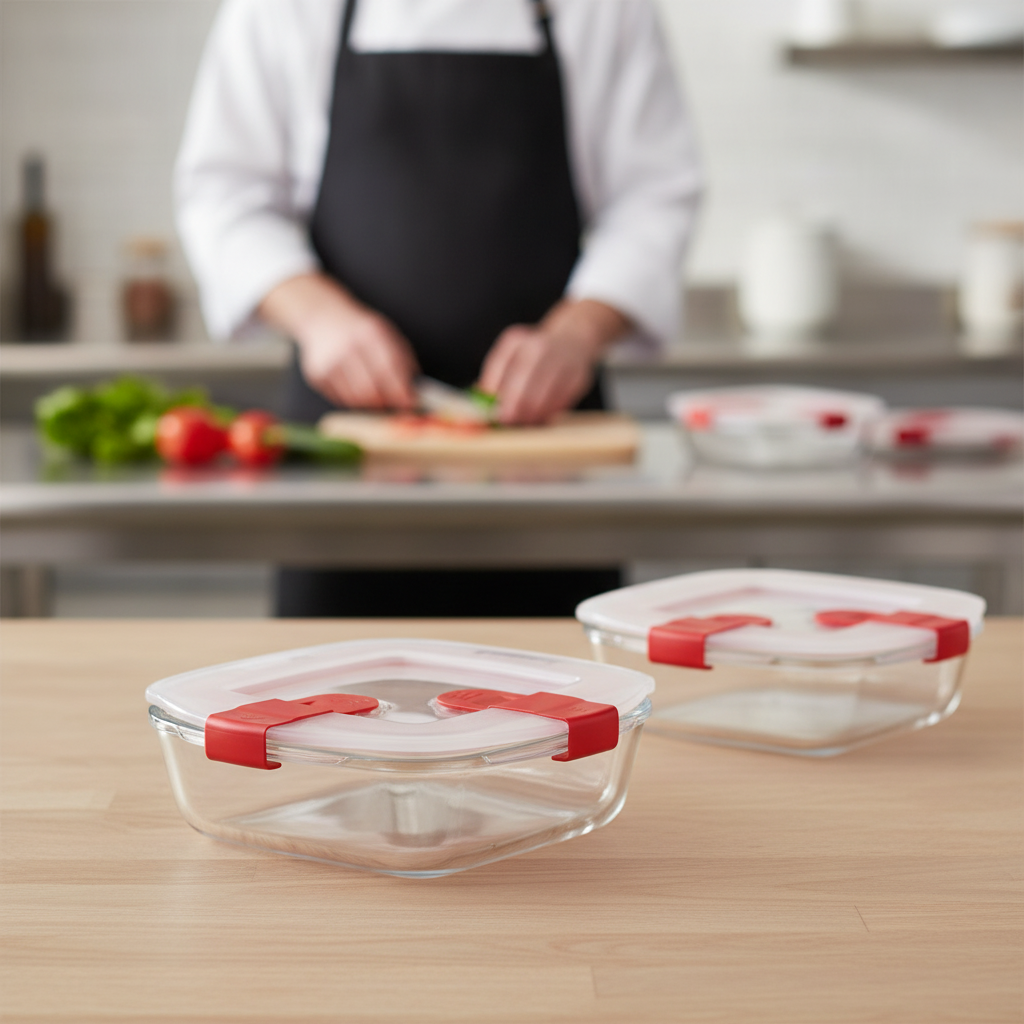 Glass and Plastic Square Dish 350ml for Food Storage