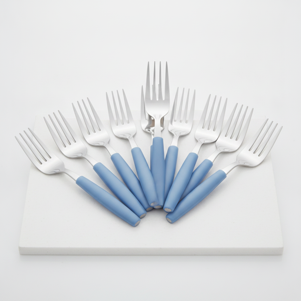 18/0 Stainless Steel Table Forks with Blue Handles for Canteens (Pack of 12)