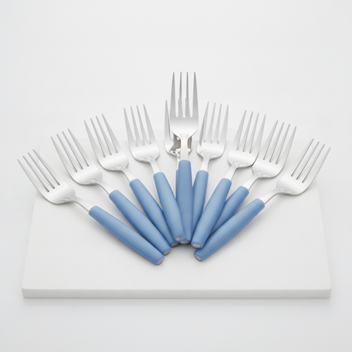 18/0 Stainless Steel Table Forks with Blue Handles 204(L)mm for Canteens (Pack of 12)