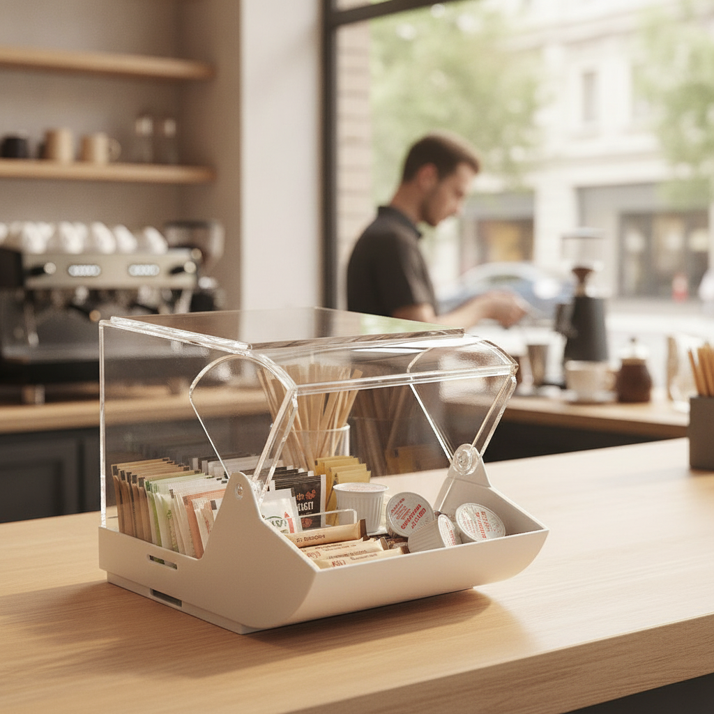 Acrylic Sachet Dispenser Box White 230x145mm for Restaurants & Cafés