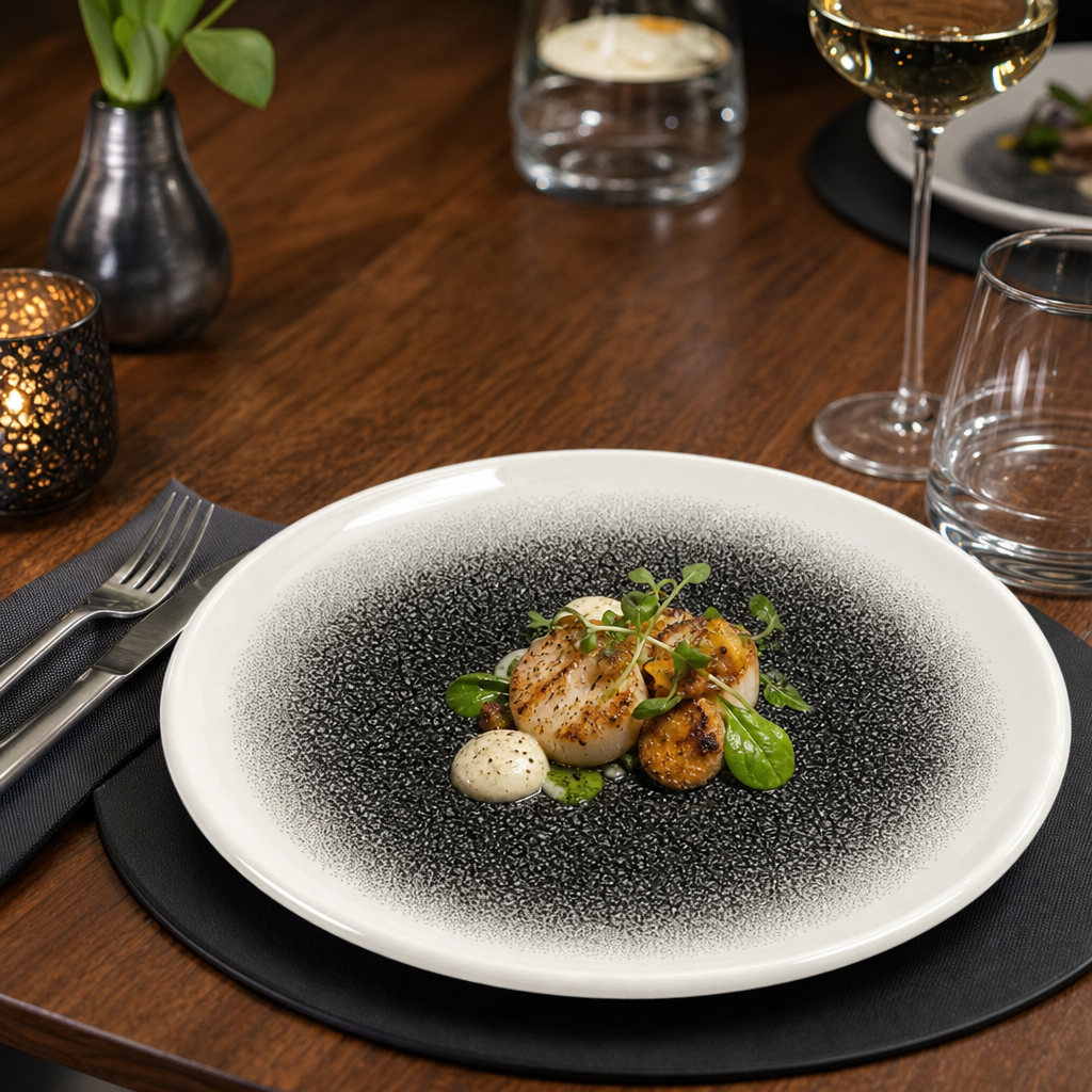 Round Trace Plates 186mm Black Porcelain for Elegant Dining (Pack of 12)