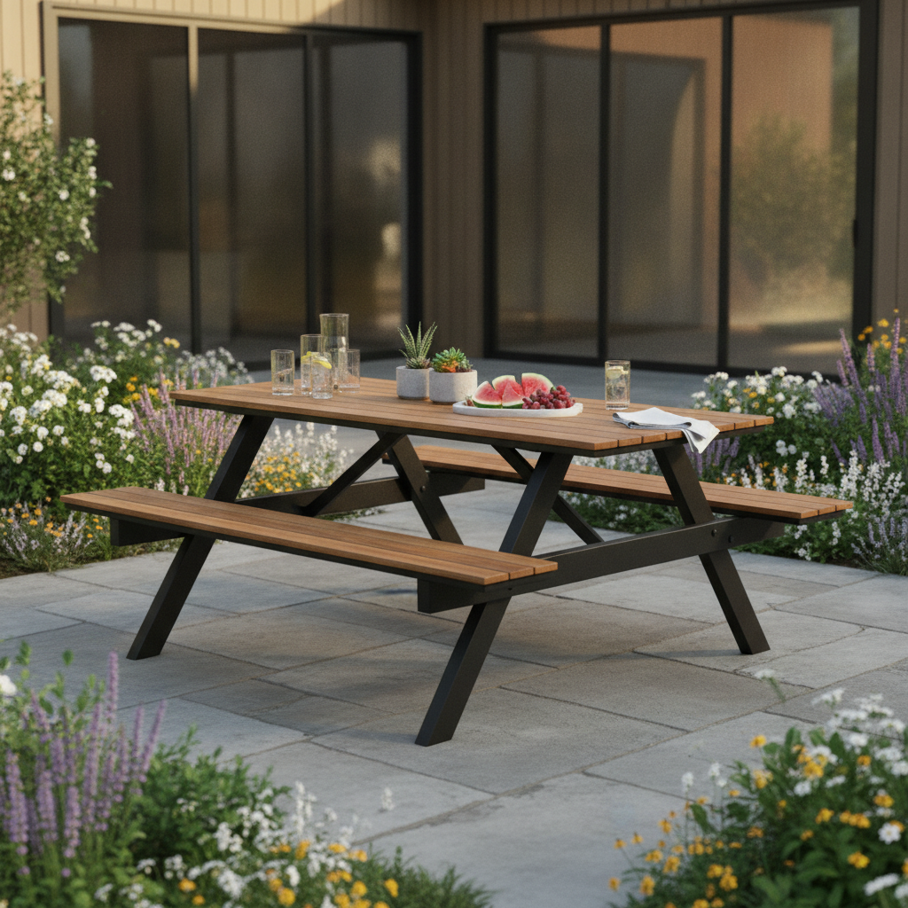 Acacia Wood Rectangular Picnic Table Bench Set 700mm for Outdoor Dining