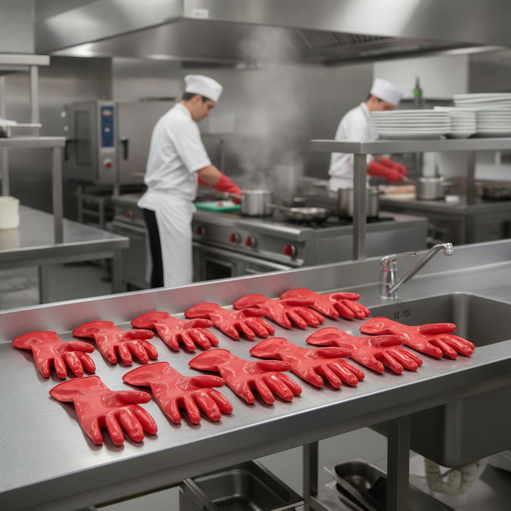 PVC Coated Red Gauntlets 35cm for Busy Kitchens (Pack of 12)