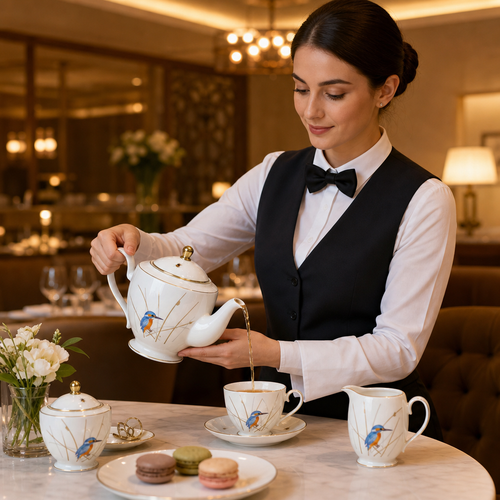 Bone China Teapot 800ml with Hand-Painted Illustrations for Tea Lovers (Pack of 6)