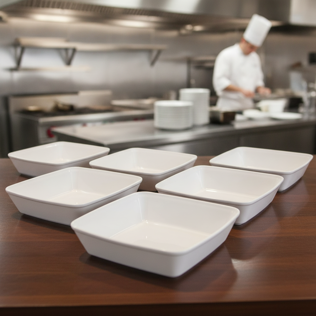 Porcelain Square Baking Dish 250mm for Food Displays (Pack of 6)