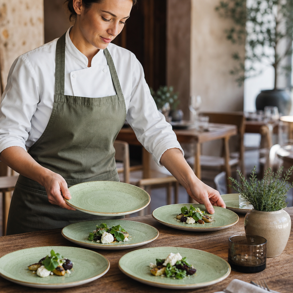 Coupe Plates 217mm Green Vitrified Ceramic for Rustic Table Settings (Pack of 12)