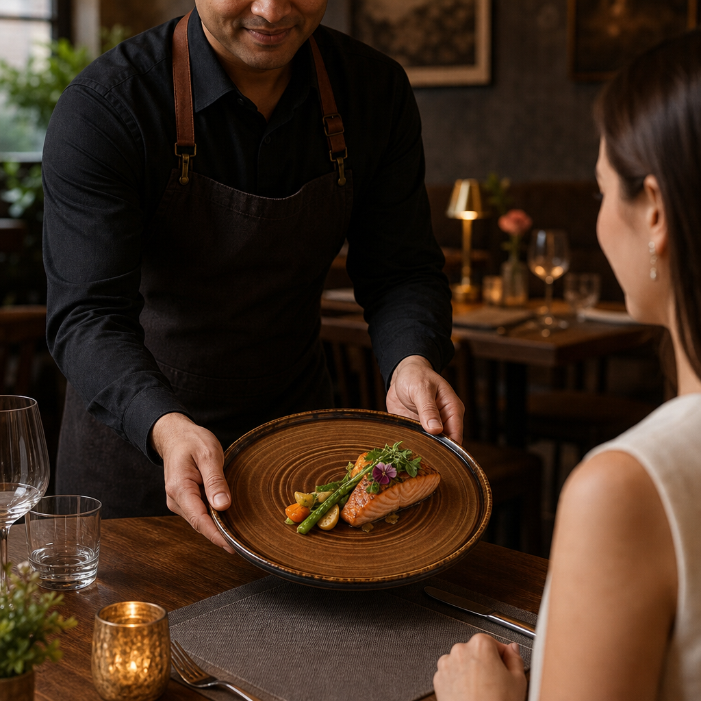 Hand-Finished Walled Plates 210mm Brown Porcelain for Dining Experience (Pack of 6)
