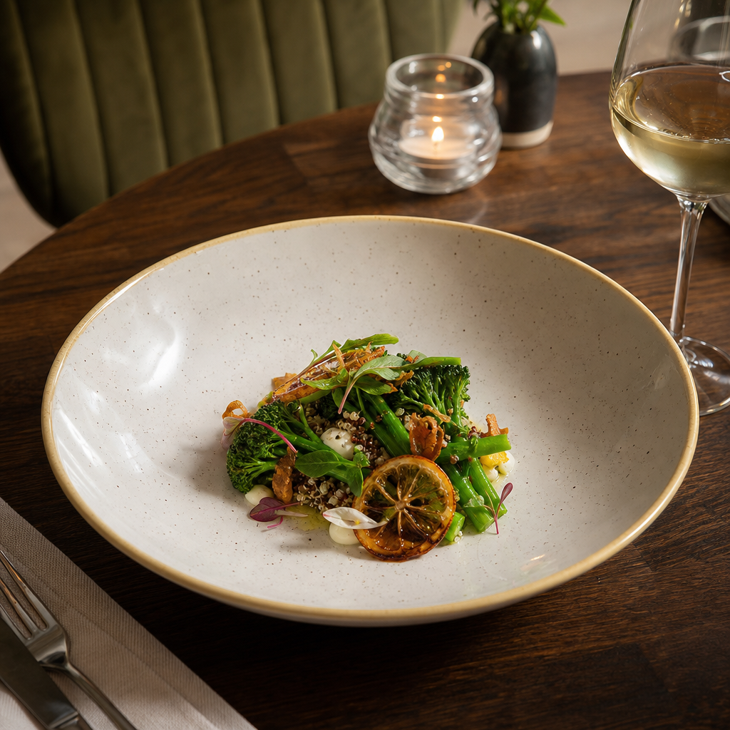 Stonecast Round Coupe Bowls in Barley White for Seasonal Food Presentation