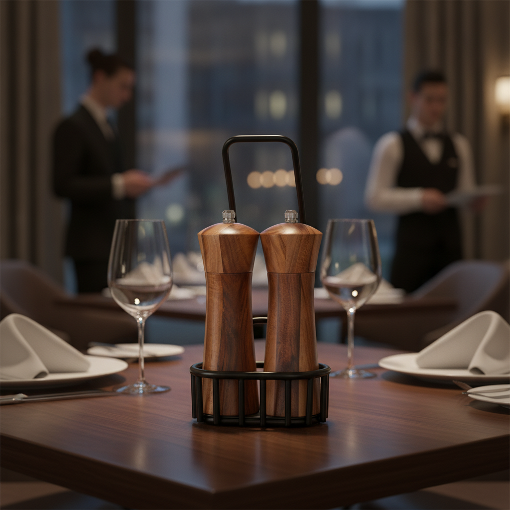 Acacia Wood Salt and Pepper Menage Set 240mm for Dining Tables