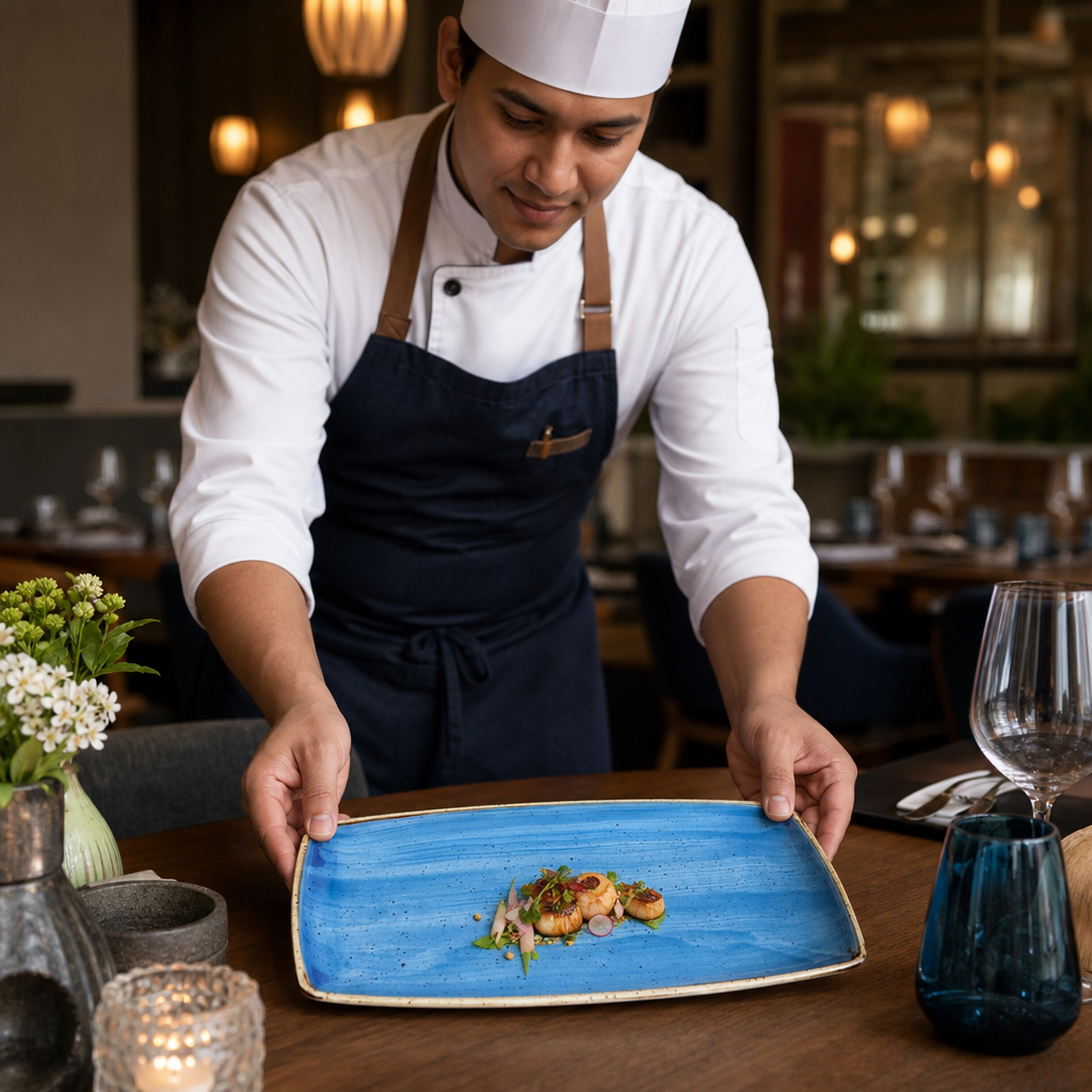 Rectangular Plates Blue Vitrified Ceramic for Catering (Pack of 12)