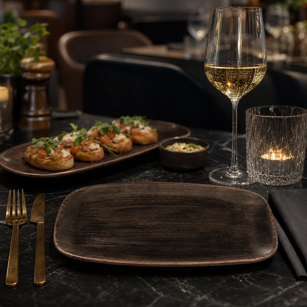Oblong Plates Iron 305mm Black Porcelain for Stylish Dining (Pack of 6)