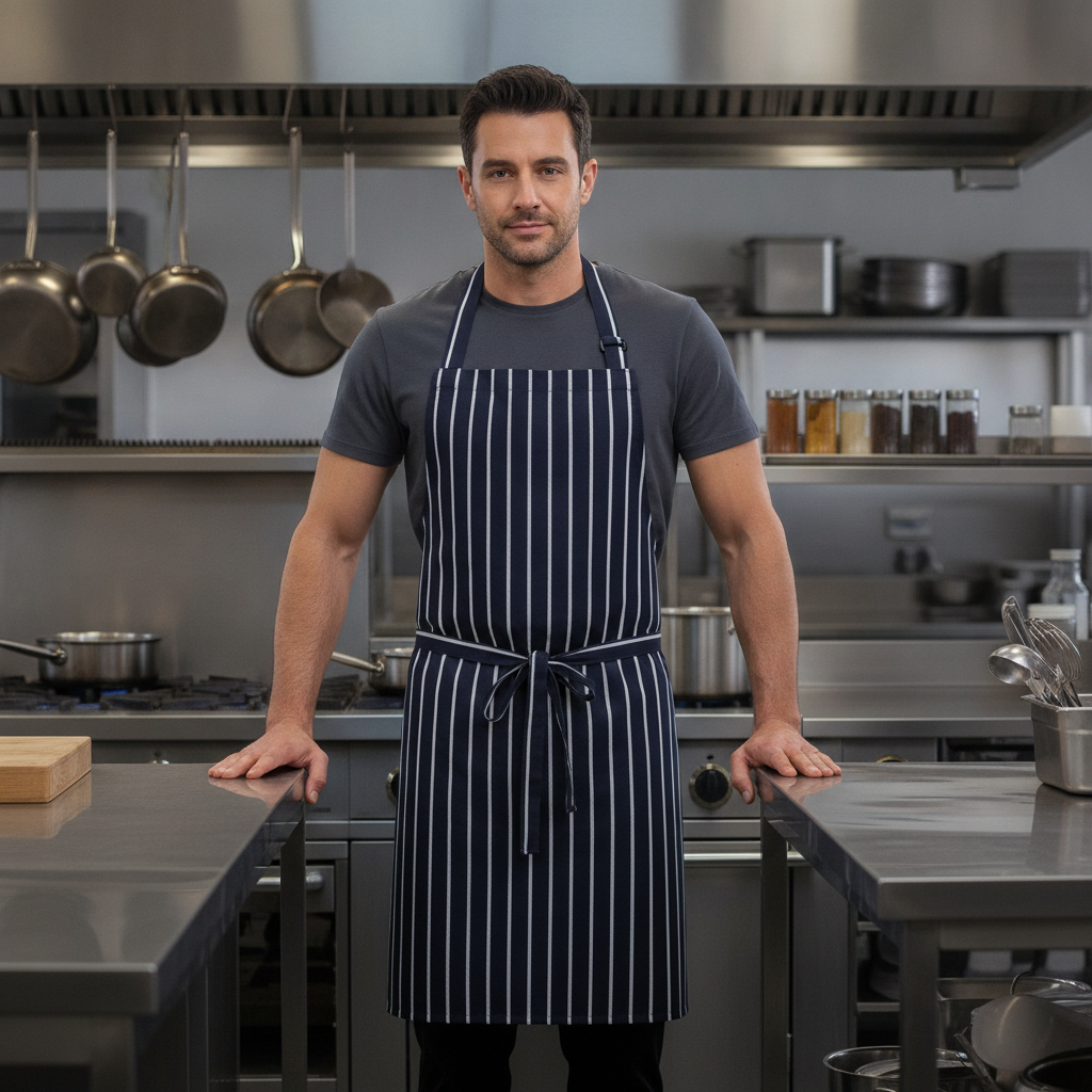 Polycotton Blue Butcher's Stripe Bib Apron XL for Kitchen Use