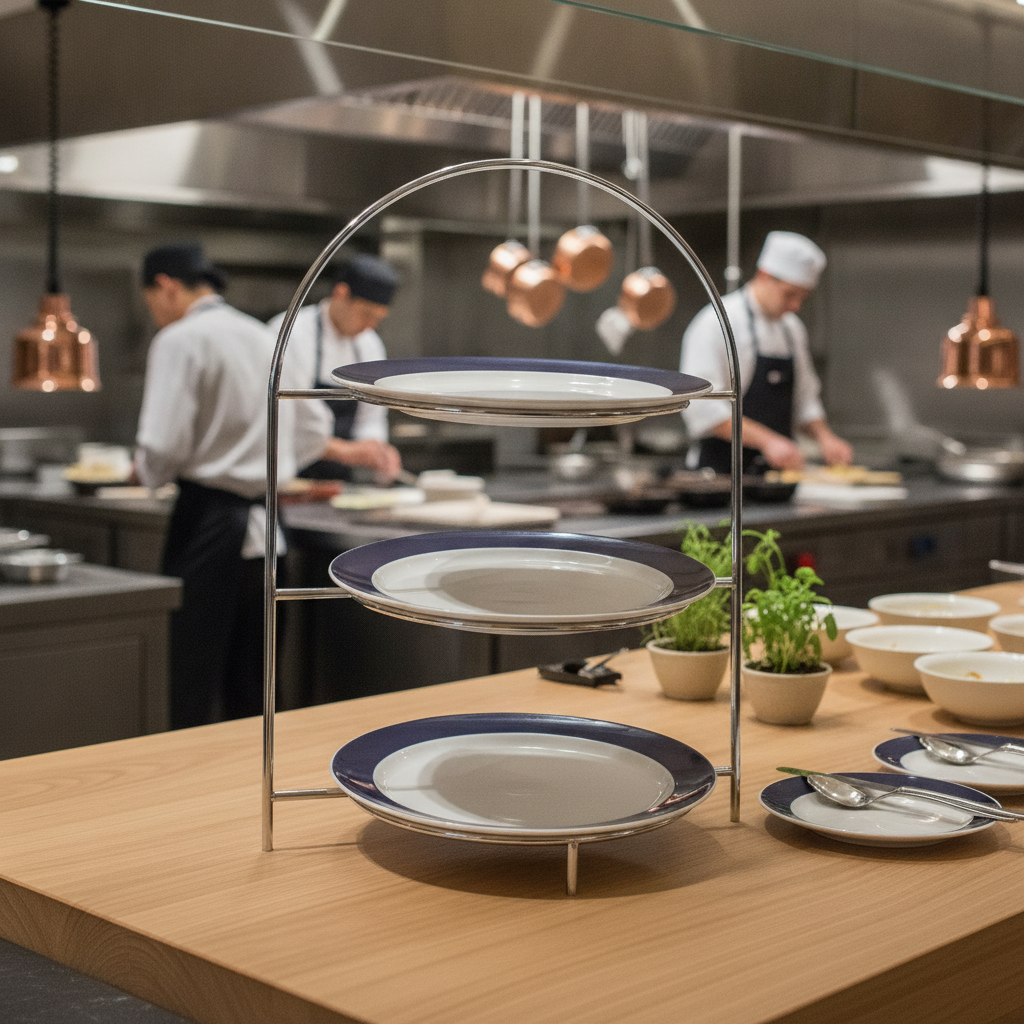 Chrome Plate Stand for 3 Plates 275mm for Buffets