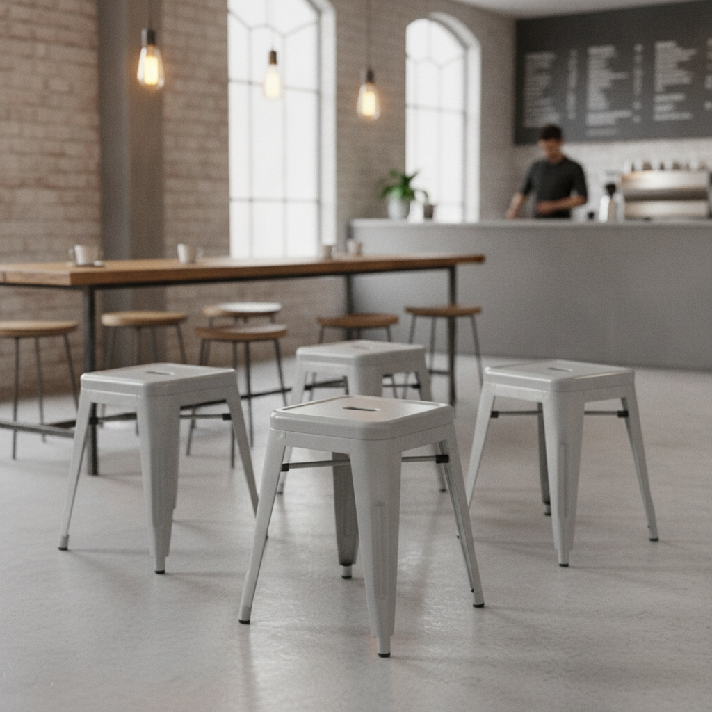 Galvanised Steel Low Stool 460x400mm for Urban Cafés & Pubs (Pack of 4)