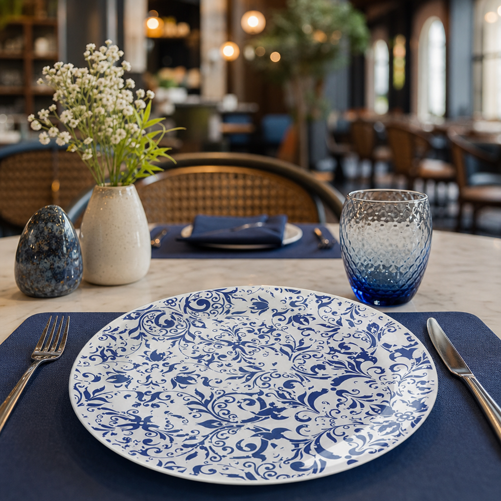 Coupe Plates Legacy Blue Porcelain for Casual Dining (Pack of 12)