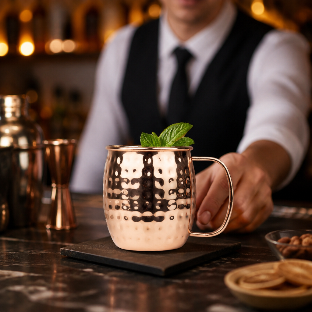 Hammered Stainless Steel Copper Coated Mug 440ml for Home & Professional Bars