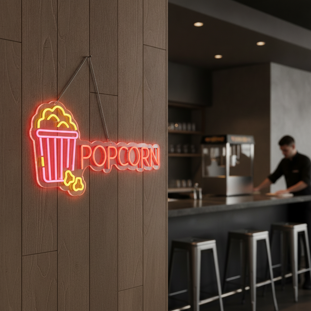 LED Popcorn Light-up Sign 620mm for Restaurants & Cafés