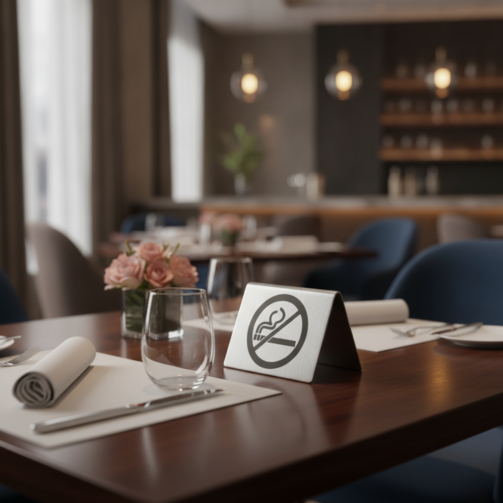 Stainless Steel No Smoking Table Sign for Hospitality Use