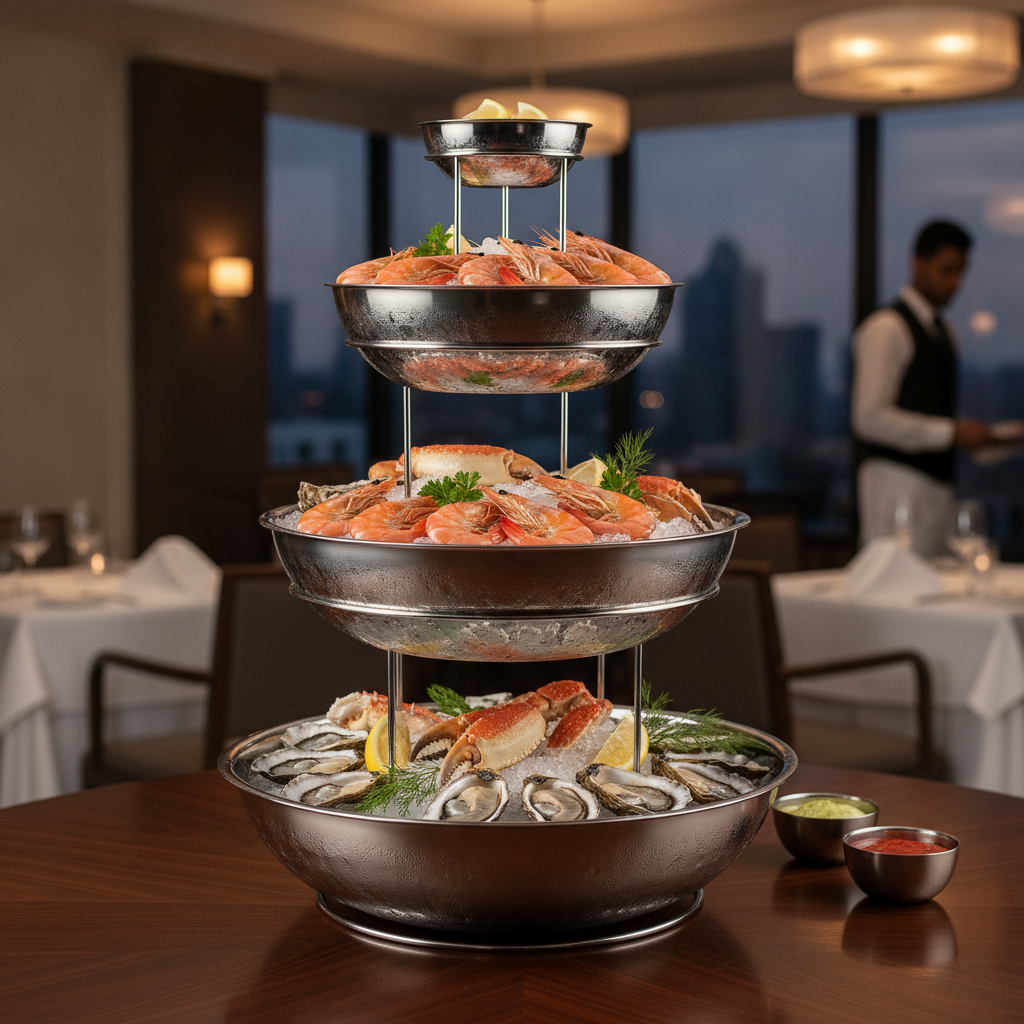 Stainless Steel Seafood Tower Serving Bowl 350mm for Elegant Dining