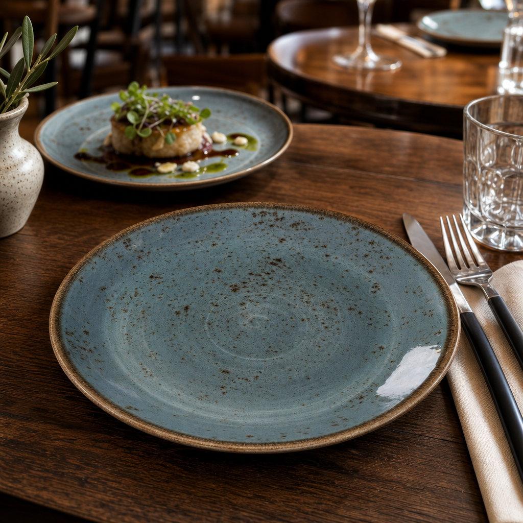Coupe Plates 202mm Blue Porcelain for Casual Cafés & Restaurants (Pack of 24)