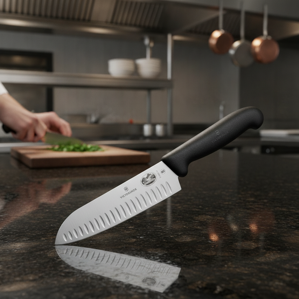 Stainless Steel Fluted Santoku Knife 17cm for Professional Kitchens