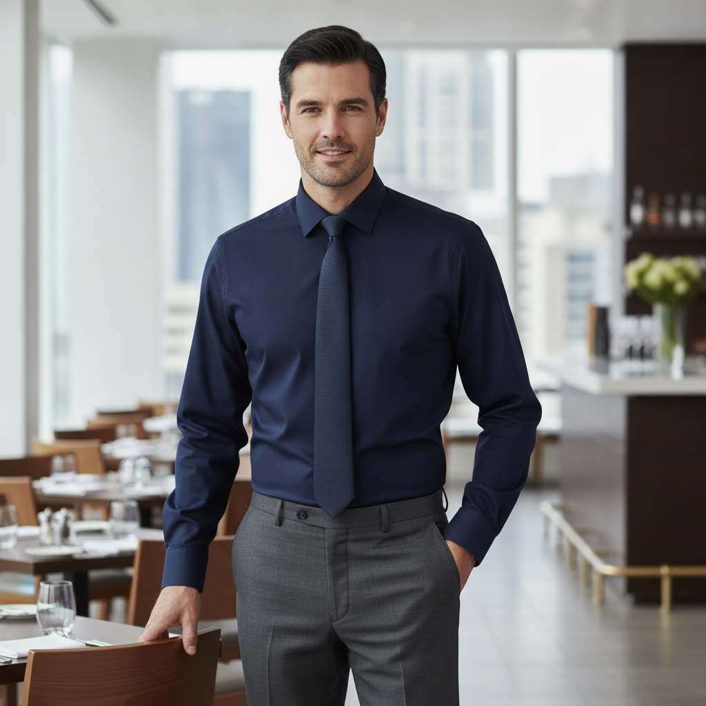 Polycotton Navy Long Sleeve Shirt for Professional Settings