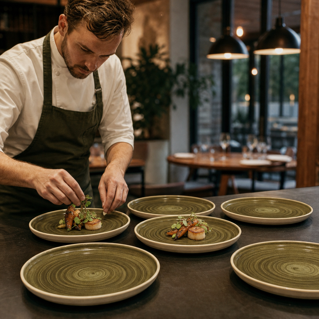 Walled Plates Green Porcelain for Dining Experiences (Pack of 6)