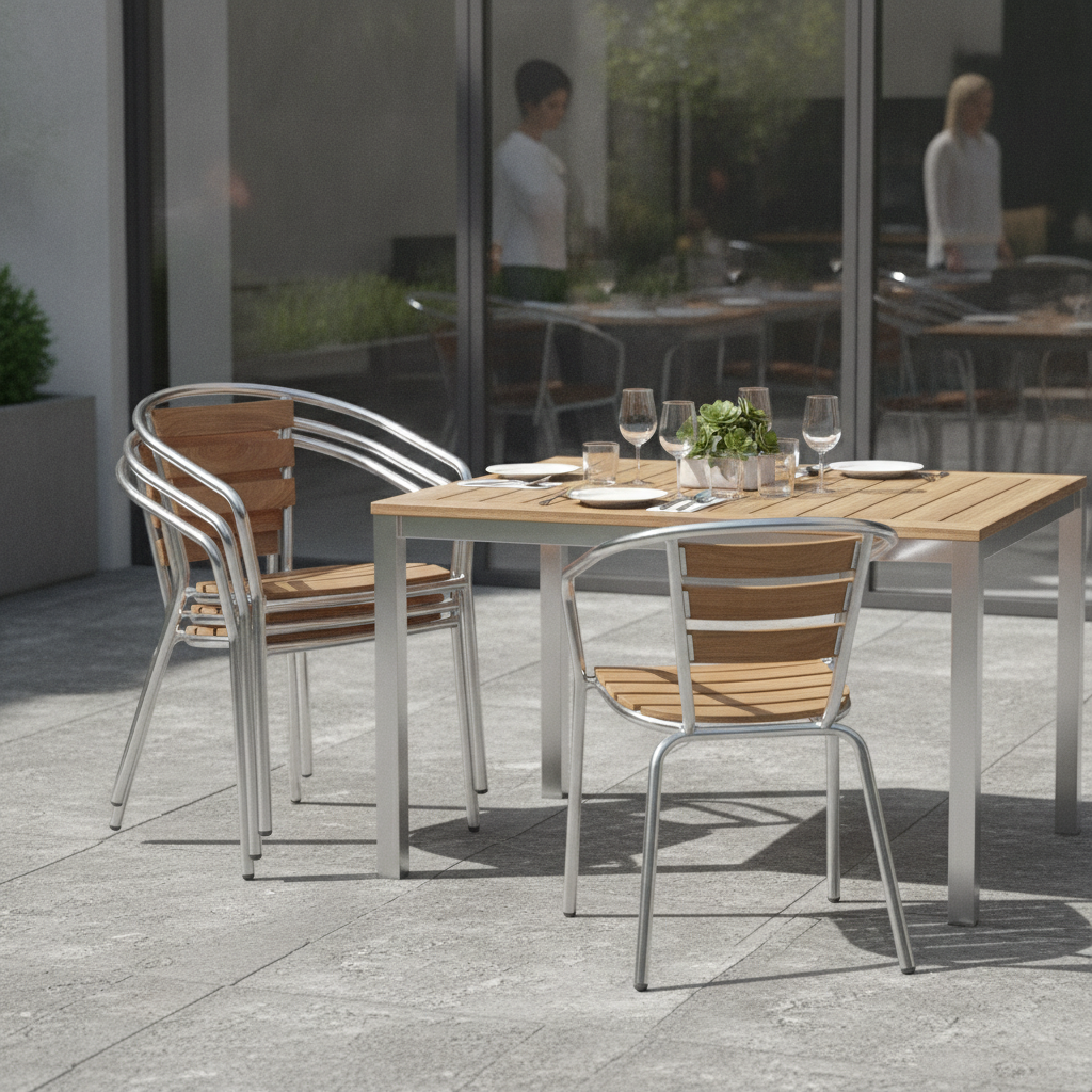 Aluminium and Ash Wood Chairs 730x555mm for Outdoor Dining (Pack of 4)