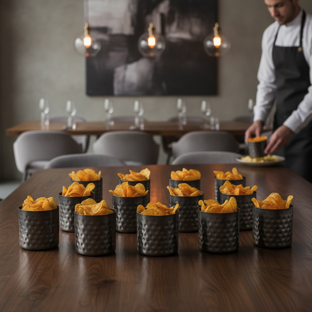 Stainless Steel Hammered Chip Cups Black 85mm for Dining (Pack of 12)