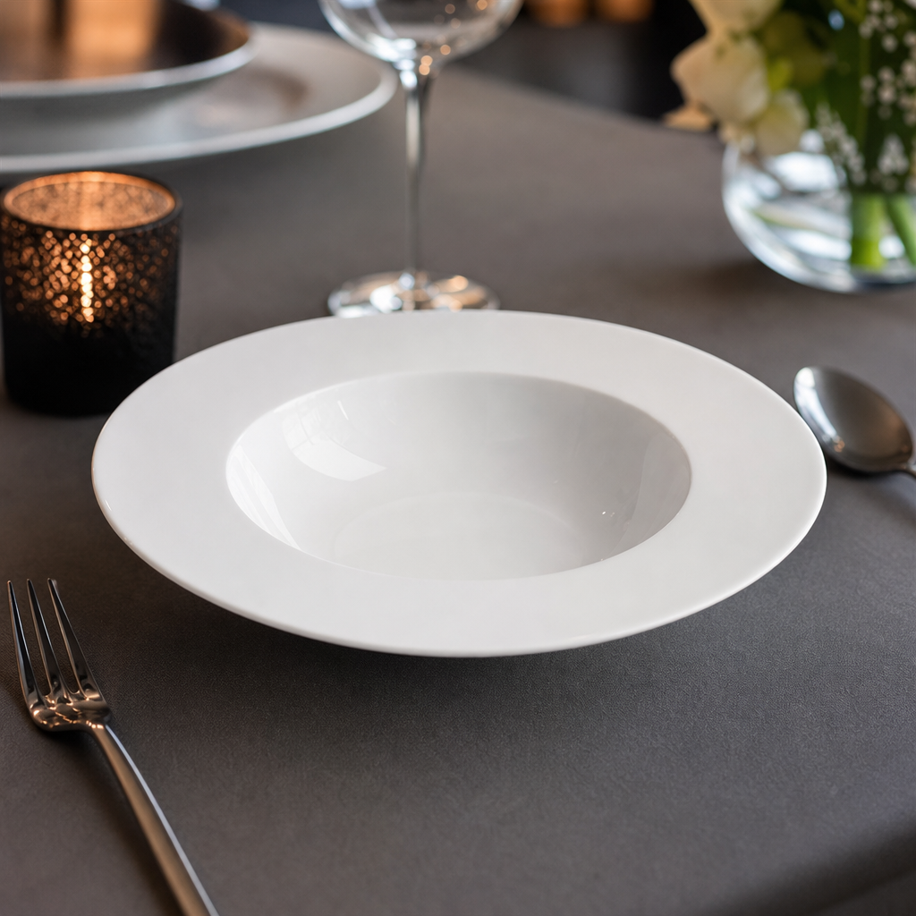Wide Rim Porcelain Soup Bowls 250mm for Fine Dining