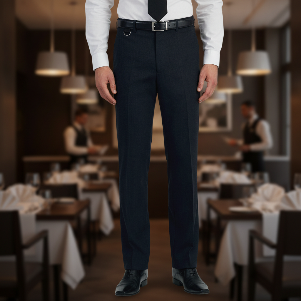 Polyester Black Long Leg Waiting Trousers for Hospitality