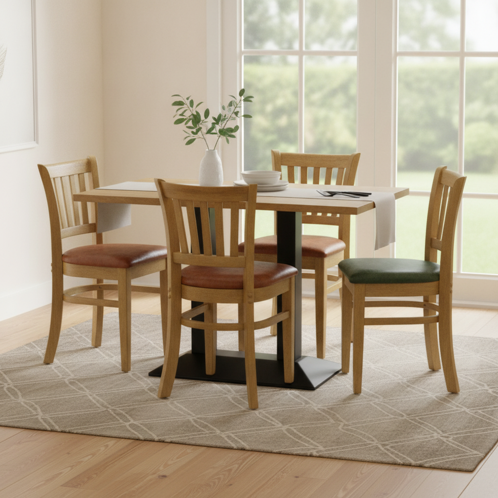 Rubber Wood Dining Table with 4 Chairs 750mm for Home Dining