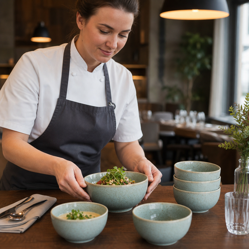 Blue Bowls 110mm Duck Egg Blue Porcelain for Cafés & Restaurants (Pack of 4)