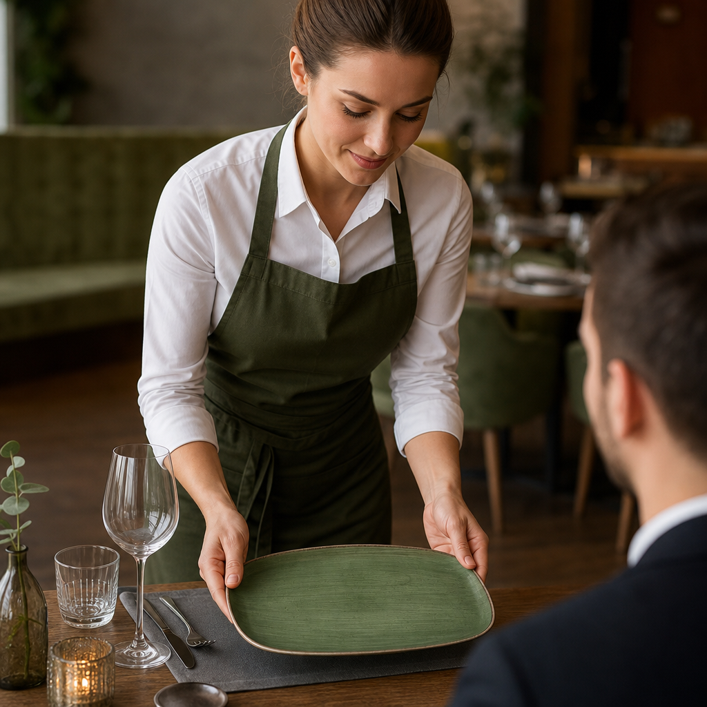 Sorrell Oblong Plates 330x177mm Green Vitrified Ceramic for Hospitality Use (Pack of 6)